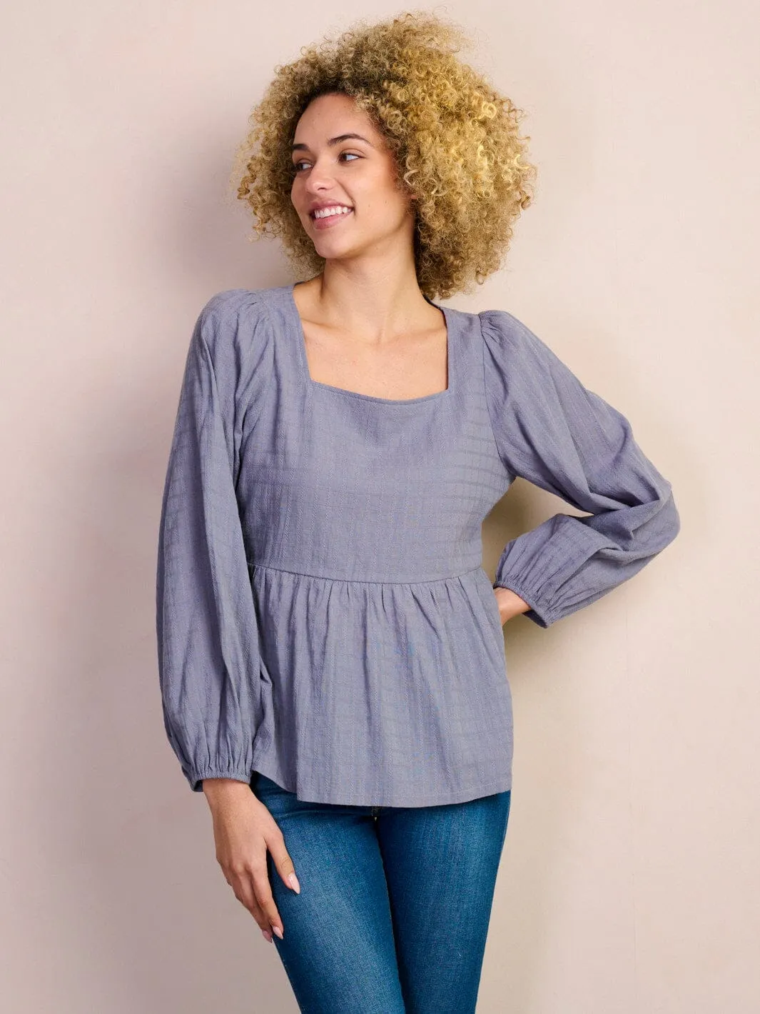 WOMEN'S LONG SLEEVE SQUARE NECK BLOUSE TOP