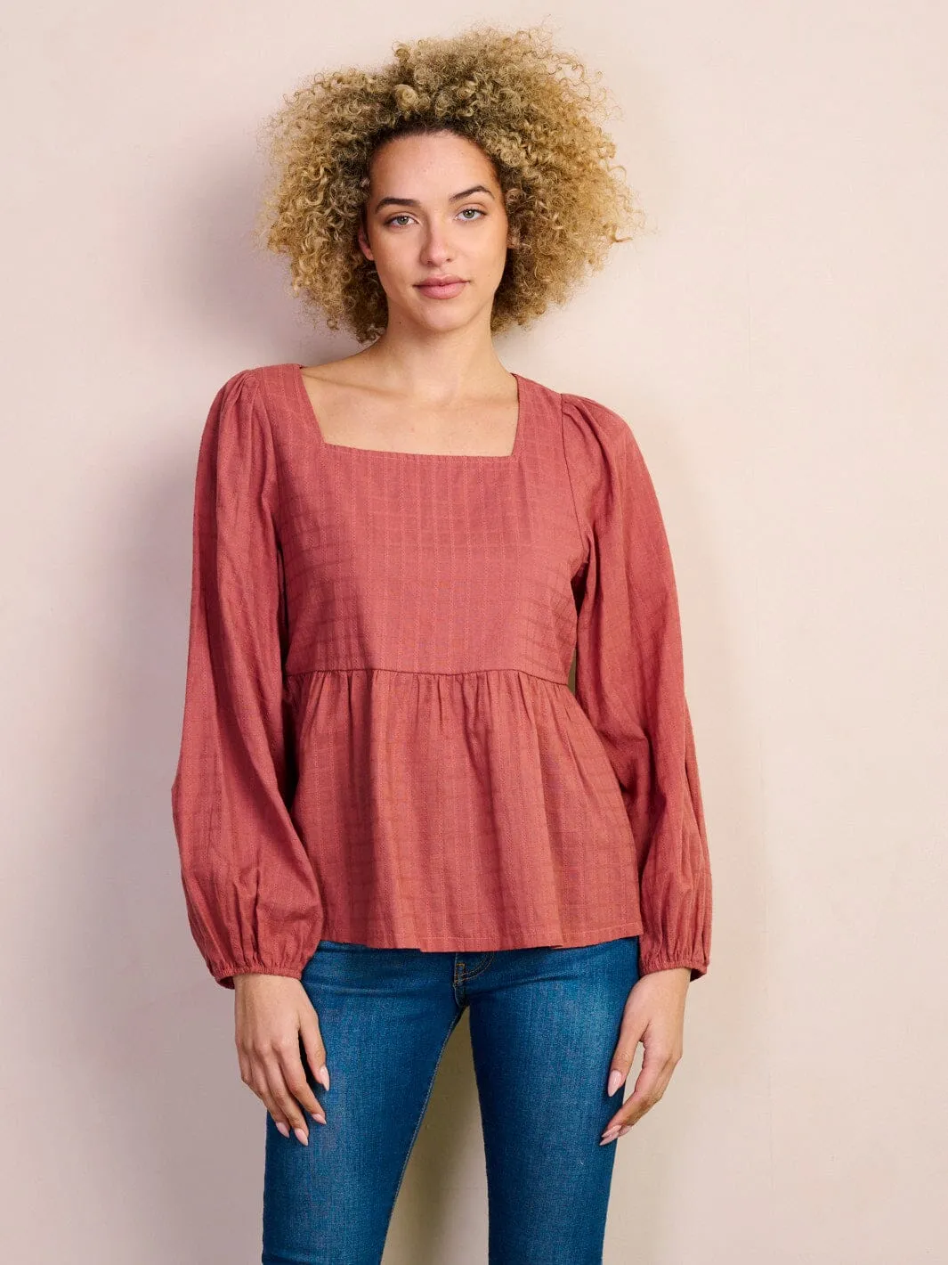 WOMEN'S LONG SLEEVE SQUARE NECK BLOUSE TOP