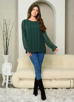 WOMEN'S LONG SLEEVE SWISS DOT DETAILED TOP