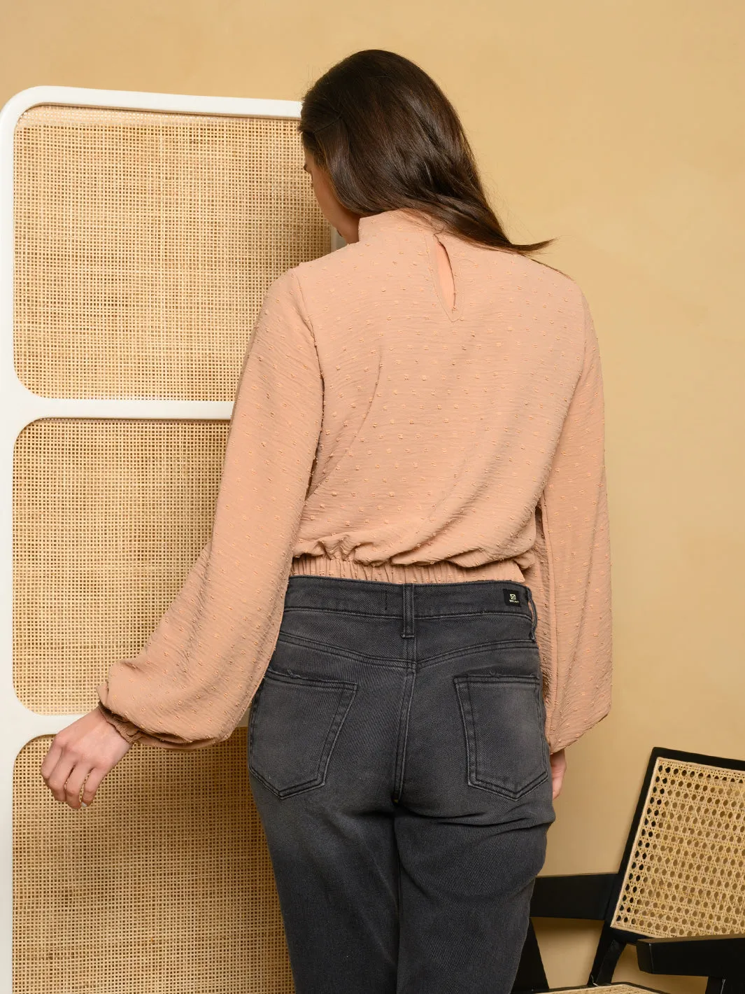 WOMEN'S LONG SLEEVE SWISS DOT TOP