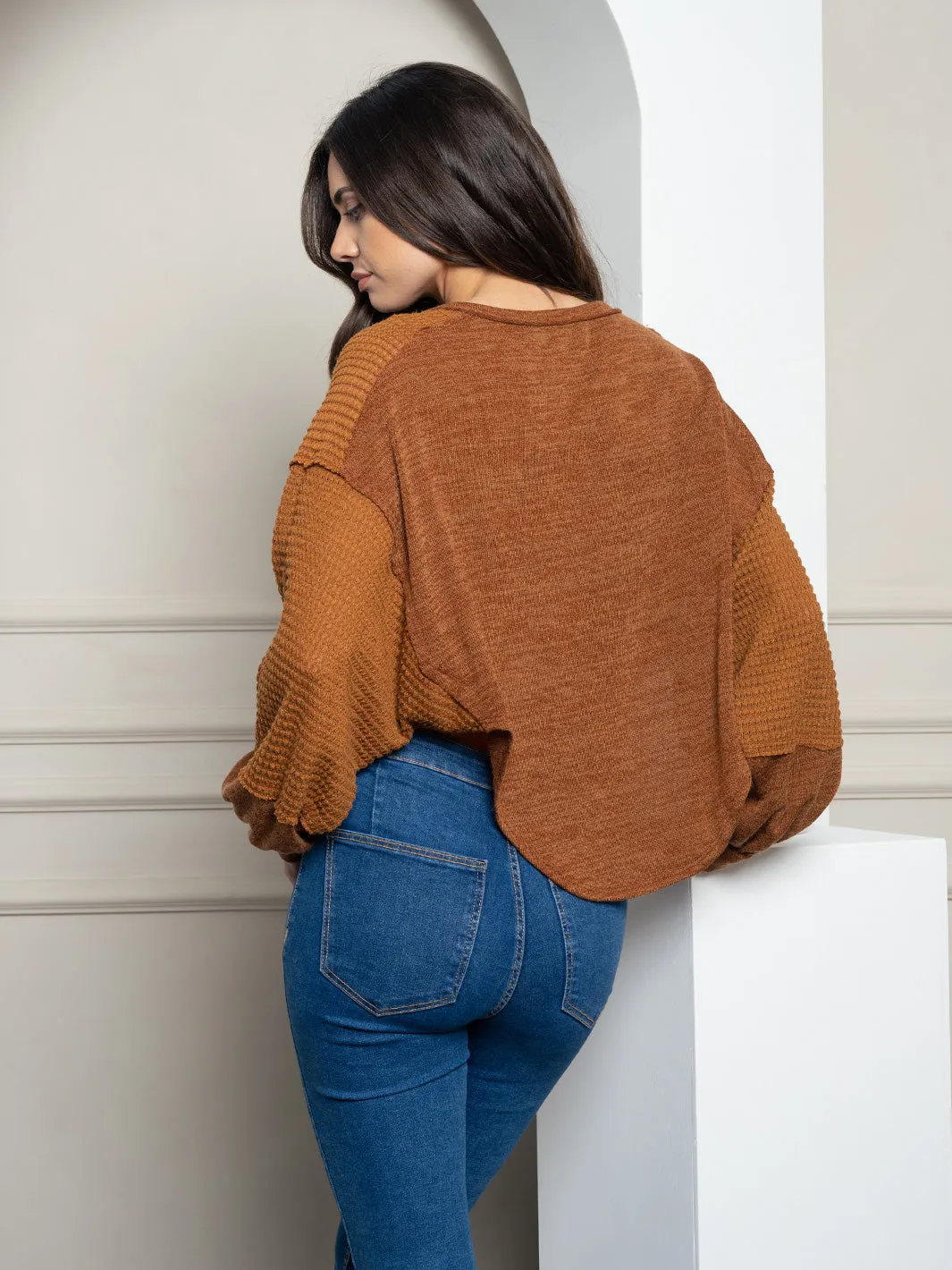 WOMEN'S LONG SLEEVE TEXTURED KNIT TOP