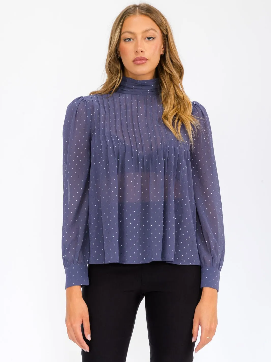 WOMEN'S LONG SLEEVE TURTLE NECK SHIMMER BLOUSE TOP