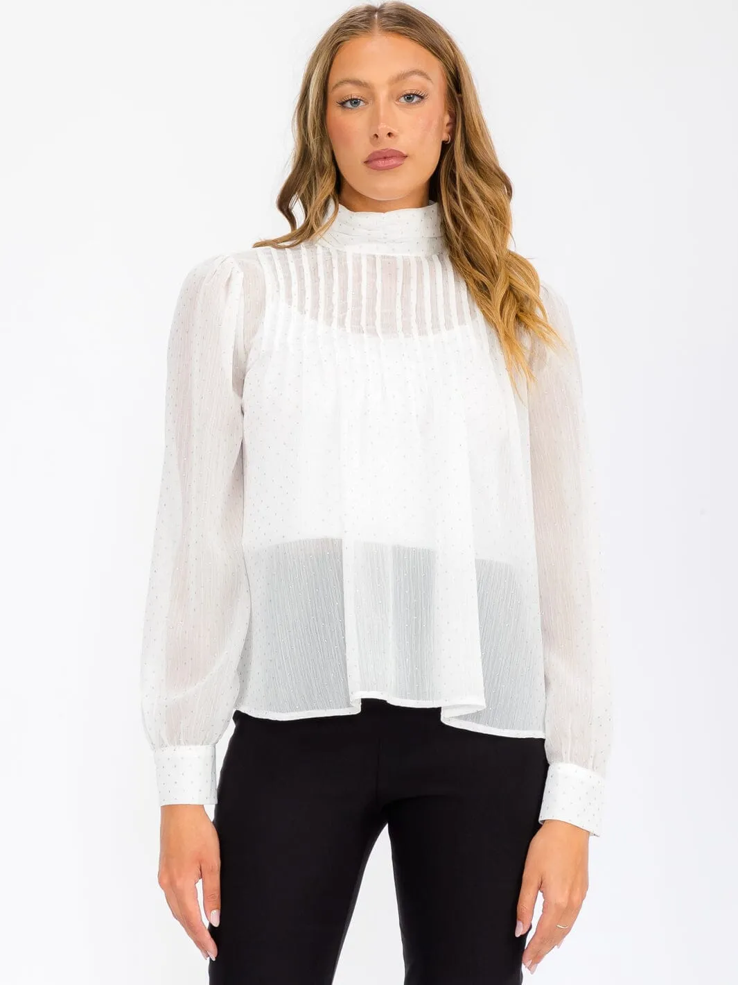 WOMEN'S LONG SLEEVE TURTLE NECK SHIMMER BLOUSE TOP