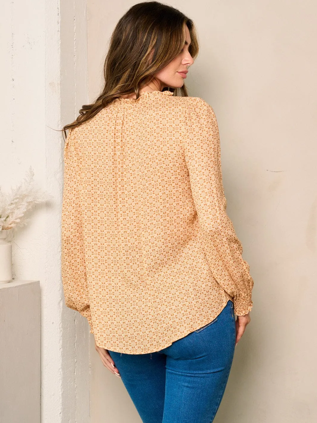 WOMEN'S LONG SLEEVE V-NECK FLORAL BLOUSE TOP