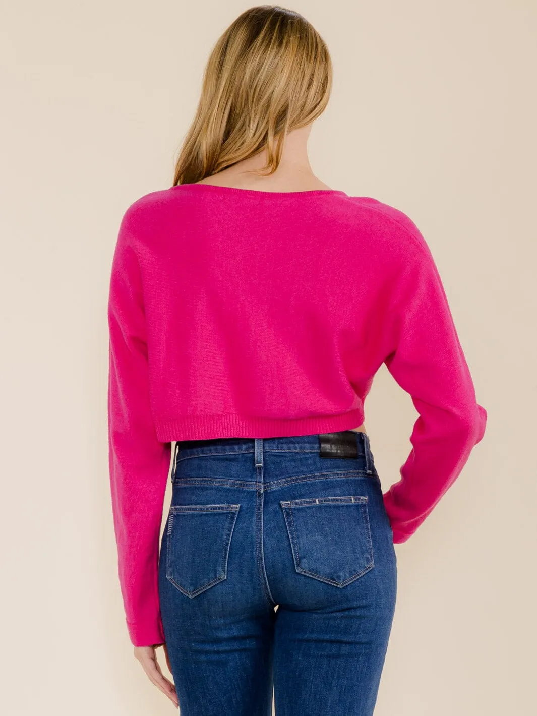 WOMEN'S LONG SLEEVE V-NECK KNIT CROP TOP