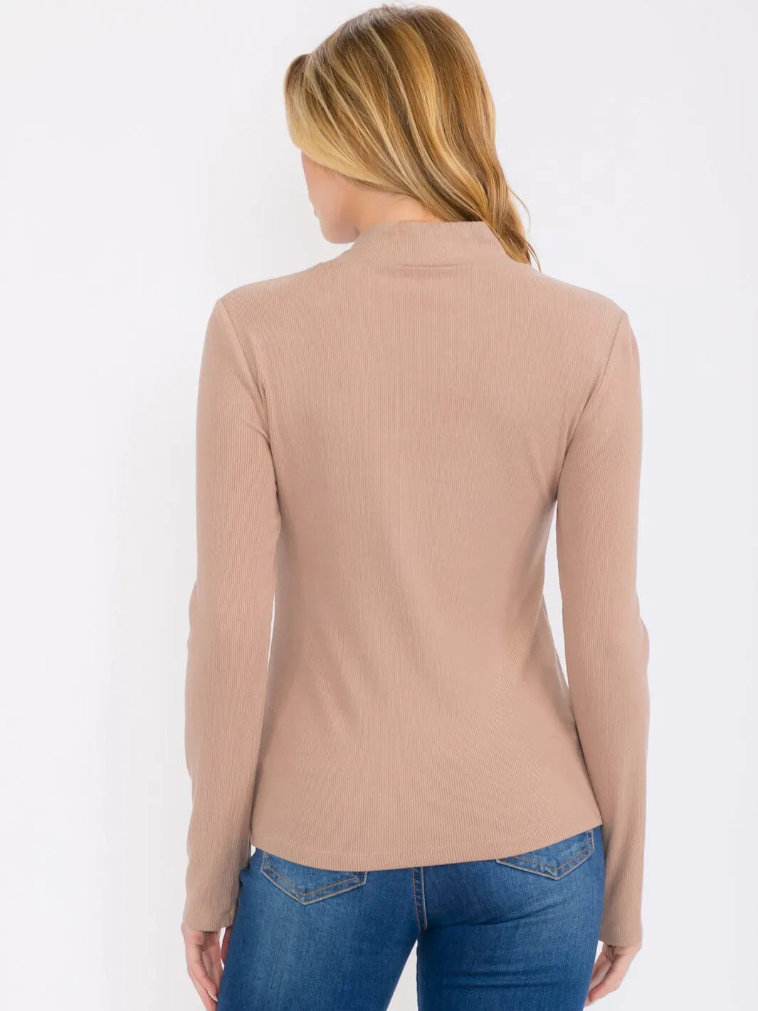 WOMEN'S LONG SLEEVES MOCK NECK PEAR DETAILED TOP