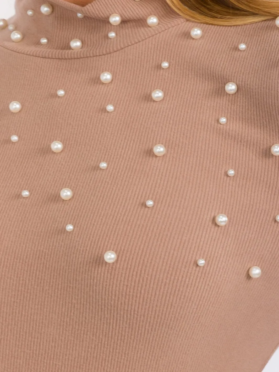 WOMEN'S LONG SLEEVES MOCK NECK PEAR DETAILED TOP