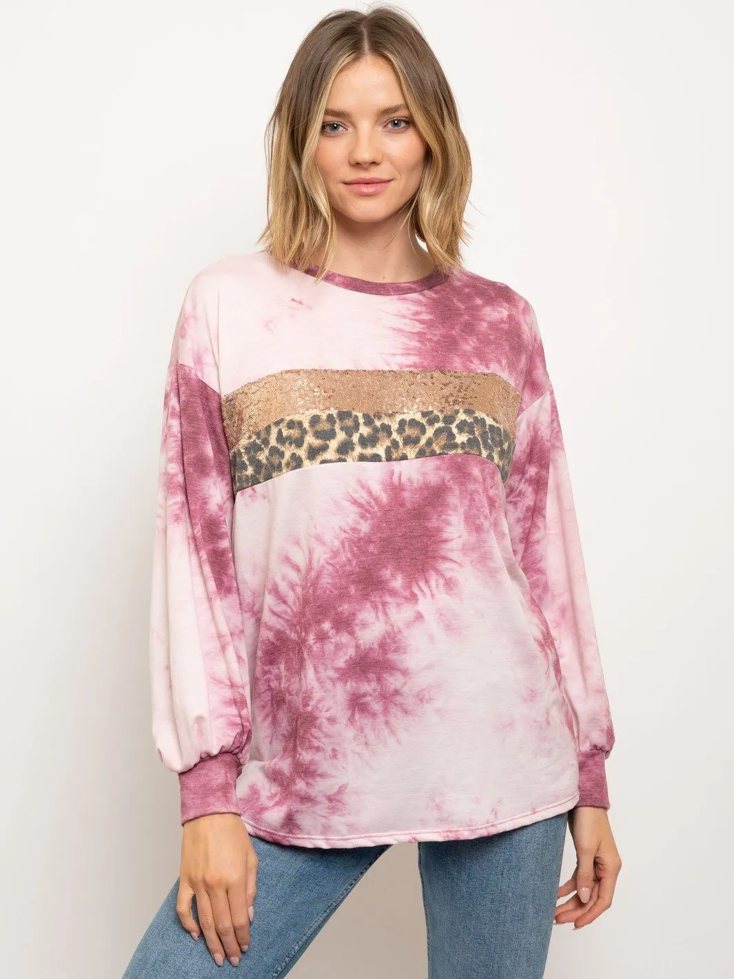WOMEN'S MULTI PRINT LONG SLEEVE TOP
