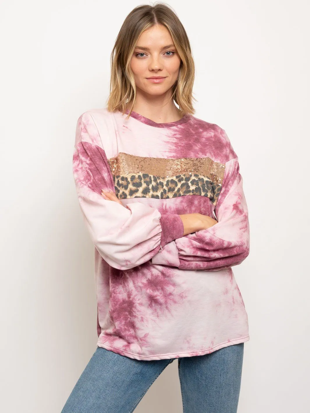 WOMEN'S MULTI PRINT LONG SLEEVE TOP