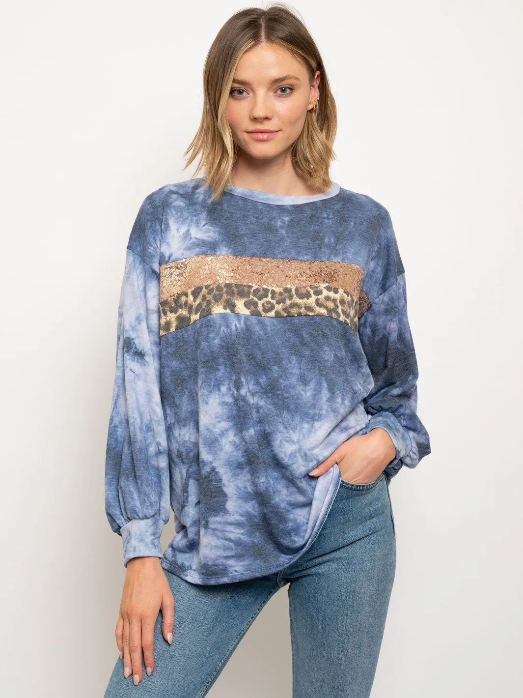 WOMEN'S MULTI PRINT LONG SLEEVE TOP