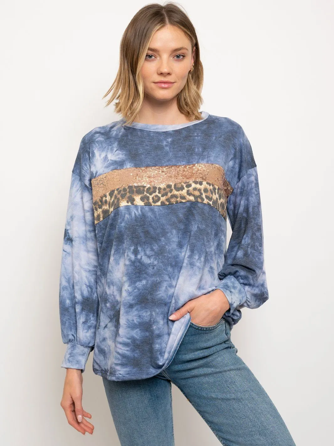 WOMEN'S MULTI PRINT LONG SLEEVE TOP