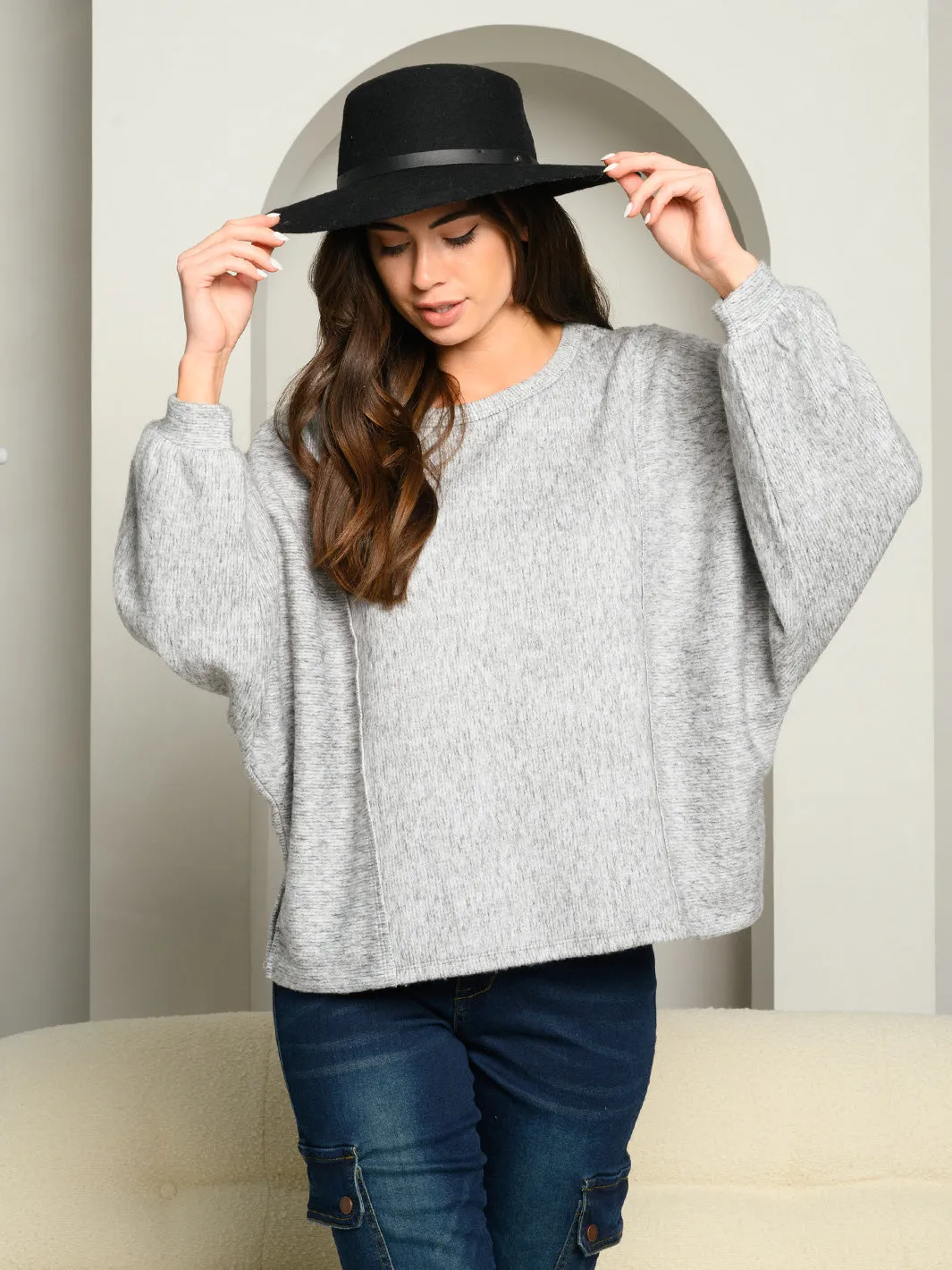 WOMEN'S PUFF LONG SLEEVE KNIT TOP