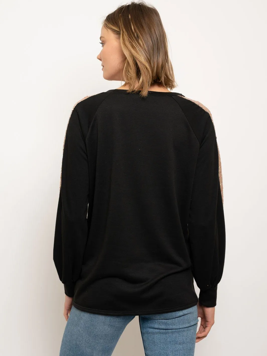WOMEN'S SEQUINS LONG SLEEVE POCKET TOP