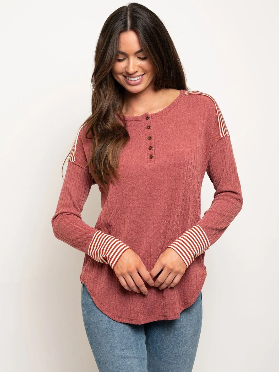 WOMEN'S STRIPES DETAIL LONG SLEEVE TOP