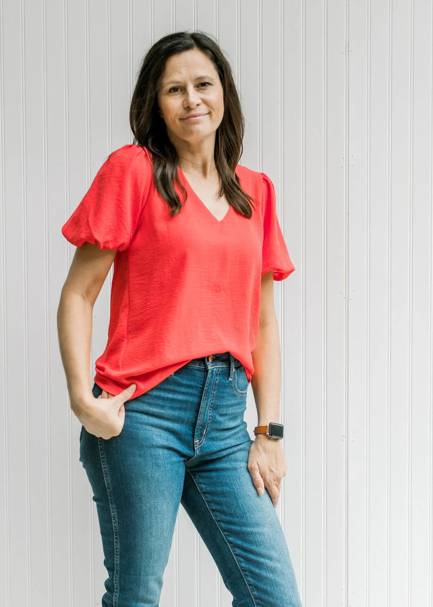 X Coral Bubble Sleeve Top