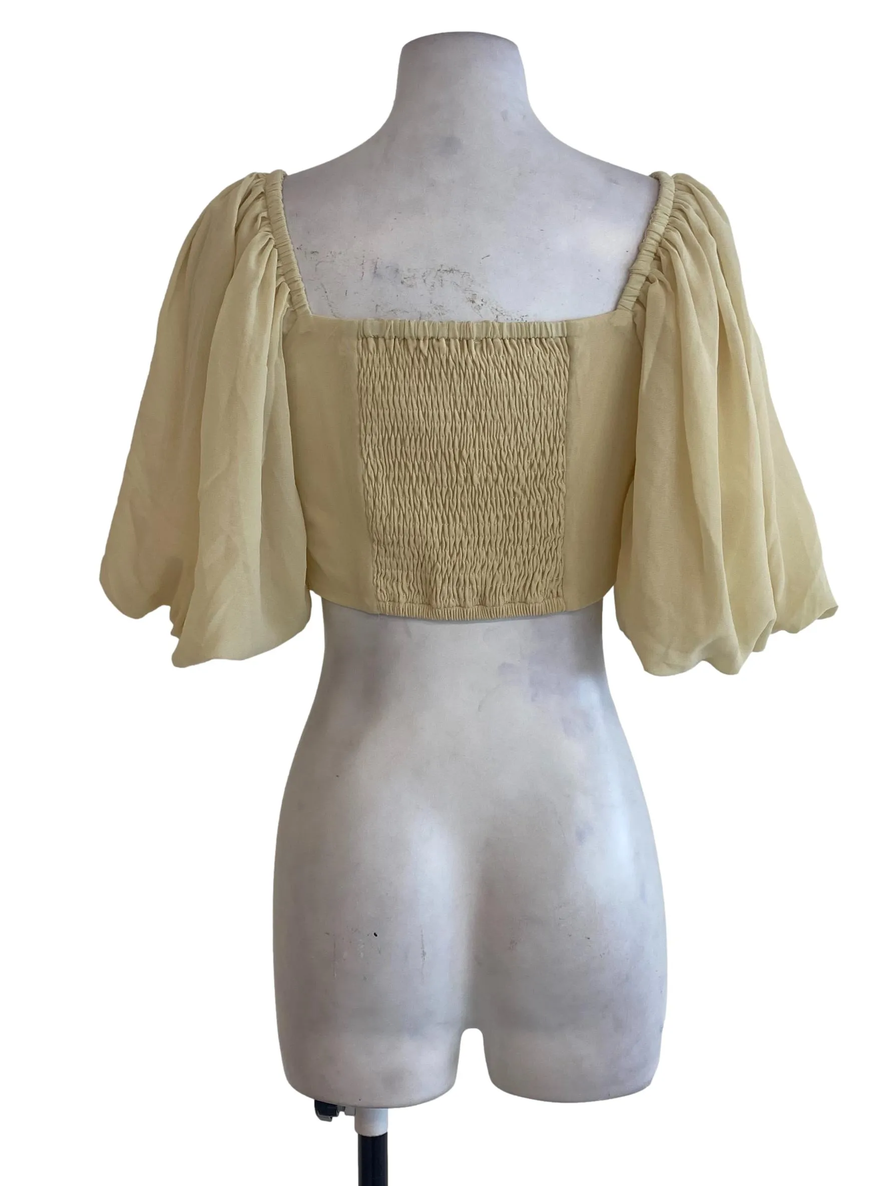 Yellow Pleated Puffy Sleeve Top