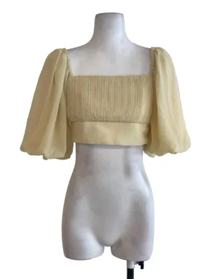 Yellow Pleated Puffy Sleeve Top
