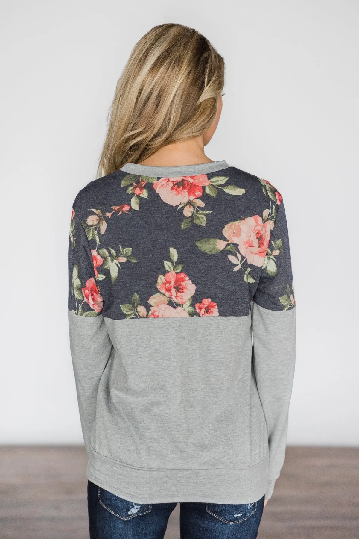 Your Basic Floral Crew Neck~ Navy